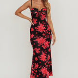 Fortune Lace Trim Mesh Midi Dress Black
