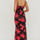 Fortune Lace Trim Mesh Midi Dress Black
