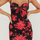 Fortune Lace Trim Mesh Midi Dress Black