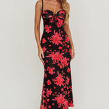 Fortune Lace Trim Mesh Midi Dress Black