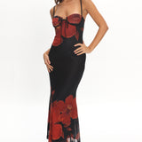 Fortune Bust Tie Maxi Dress Hibiscus Black