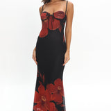 Fortune Bust Tie Maxi Dress Hibiscus Black