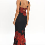 Fortune Bust Tie Maxi Dress Hibiscus Black