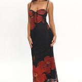 Fortune Bust Tie Maxi Dress Hibiscus Black