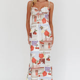 Fortune Bust Tie Maxi Dress Print Cherry