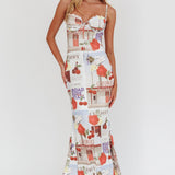 Fortune Bust Tie Maxi Dress Print Cherry