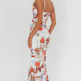 Fortune Bust Tie Maxi Dress Print Cherry