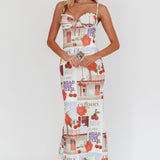 Fortune Bust Tie Maxi Dress Print Cherry