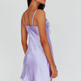 Fortune Lace Trim Bust Tie Mini Dress Lilac