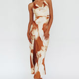Marcello Cowl Halterneck Midi Dress Marble Brown