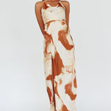 Marcello Cowl Halterneck Midi Dress Marble Brown