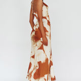 Marcello Cowl Halterneck Midi Dress Marble Brown