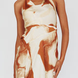 Marcello Cowl Halterneck Midi Dress Marble Brown