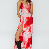 Marcello Cowl Halterneck Midi Dress Marble Red