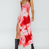 Marcello Cowl Halterneck Midi Dress Marble Red