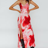 Marcello Cowl Halterneck Midi Dress Marble Red