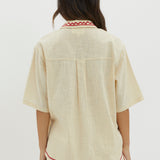 On Vacay Elastic Waist Shorts Embroidered Beige