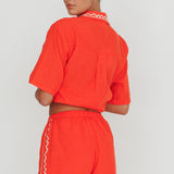 On Vacay Elastic Waist Embroidered Shorts Orange