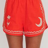 On Vacay Elastic Waist Embroidered Shorts Orange