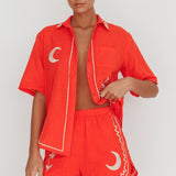 On Vacay Elastic Waist Embroidered Shorts Orange