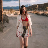 On Vacay Button-Up Shirt Embroidered Beige