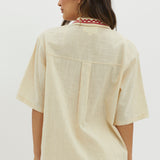 On Vacay Button-Up Shirt Embroidered Beige
