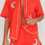 On Vacay Embroidered Button-Up Shirt Orange