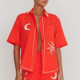 On Vacay Embroidered Button-Up Shirt Orange