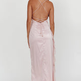 Katarina Satin Ruffle Hem Maxi Dress Cheek