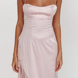 Katarina Satin Ruffle Hem Maxi Dress Cheek