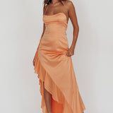Katarina Satin Ruffle Hem Maxi Dress Mango