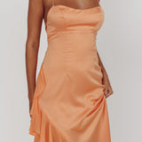 Katarina Satin Ruffle Hem Maxi Dress Mango