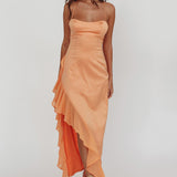 Katarina Satin Ruffle Hem Maxi Dress Mango