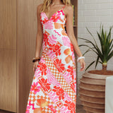 Jaya Floral A-line Maxi Dress Checker Orange