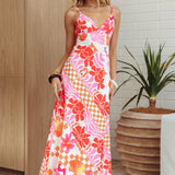 Jaya Floral A-line Maxi Dress Checker Orange