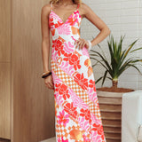 Jaya Floral A-line Maxi Dress Checker Orange