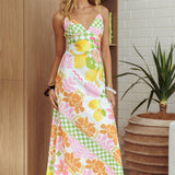 Jaya Floral A-line Maxi Dress Checker Lime