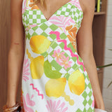 Jaya Floral A-line Maxi Dress Checker Lime