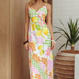 Jaya Floral A-line Maxi Dress Checker Lime