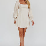 Chamberlain Balloon Sleeves Mini Dress Beige