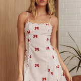 Chamberlain Scallop Trim Mini Dress Red Bow