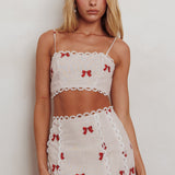 Chamberlain Scallop Trim Crop Top Red Bow