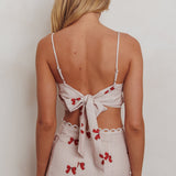 Chamberlain Scallop Trim Crop Top Red Bow