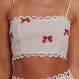 Chamberlain Scallop Trim Crop Top Red Bow