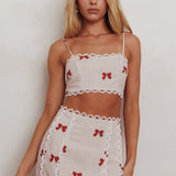Chamberlain Scallop Trim Crop Top Red Bow