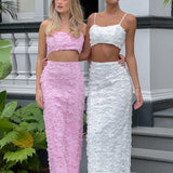 Casi Palm Tree Embroidered Maxi Skirt White