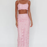 Casi Palm Tree Embroidered Maxi Skirt Baby Pink