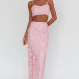 Casi Palm Tree Embroidered Maxi Skirt Baby Pink