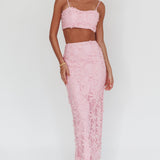 Casi Palm Tree Embroidered Maxi Skirt Baby Pink