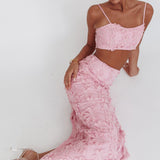 Casi Palm Tree Embroidered Maxi Skirt Baby Pink